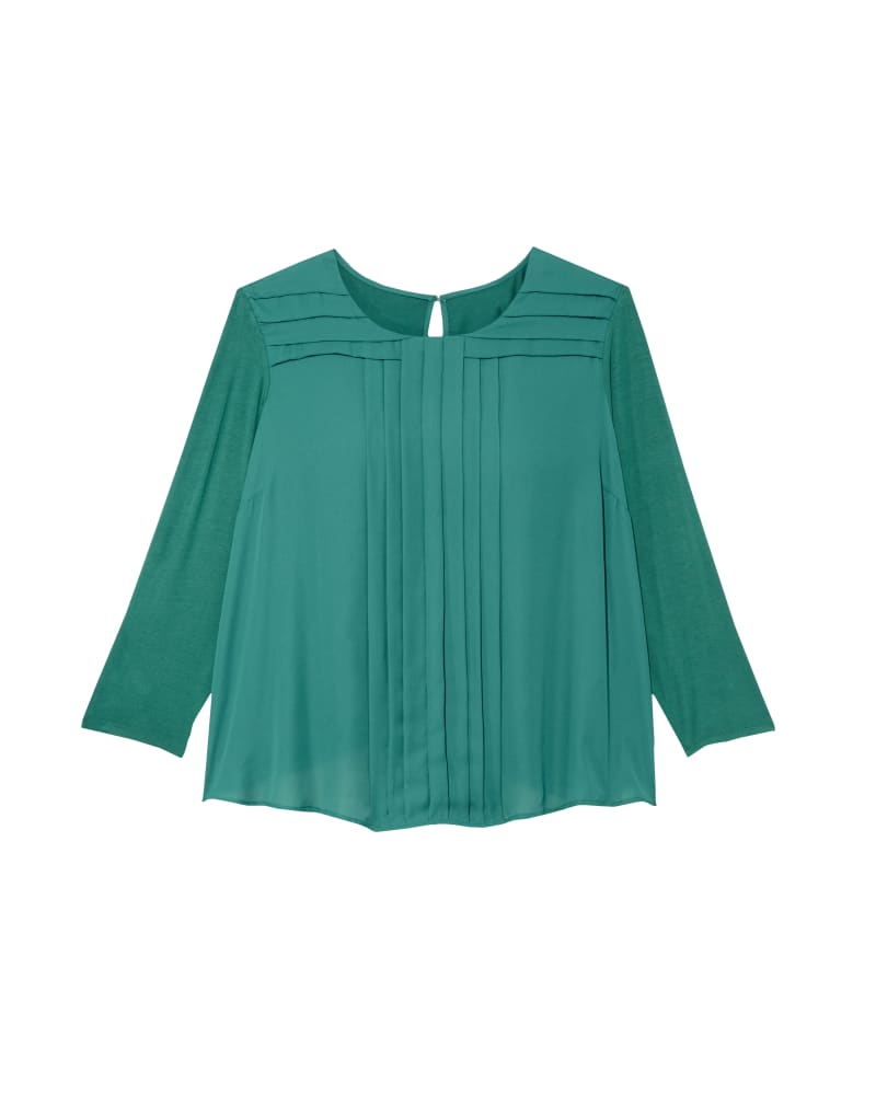 Front of plus size Esmeralda 3/4 Sleeve Front Pleat Blouse by Ryan Wythe | Dia&Co | dia_product_style_image_id:132867